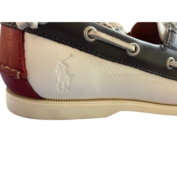 Polo Ralph Lauren Merton Boat Shoes Red White Blue Leather Size 9.5 main image 5